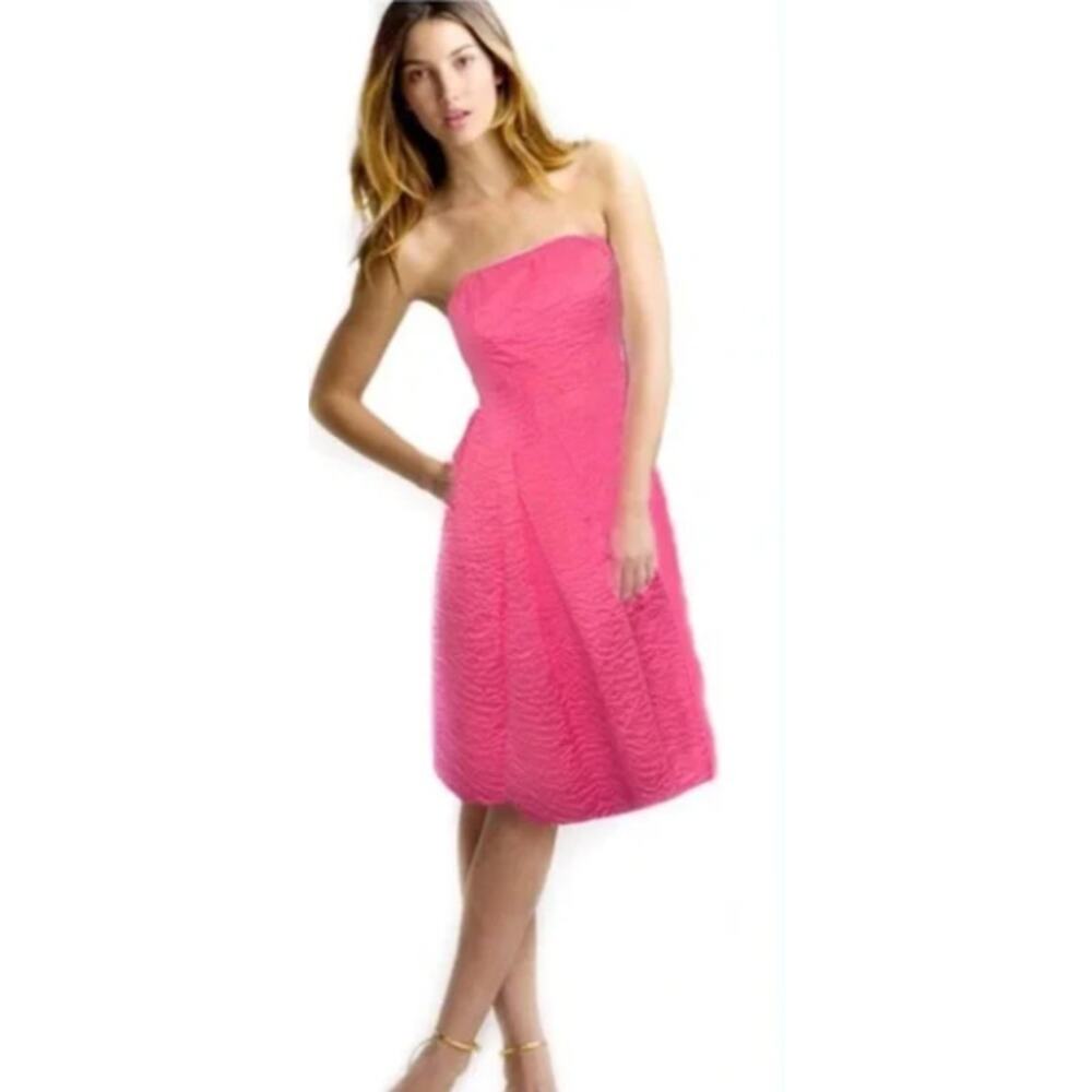 J CREW Lorelei Coral Pink Deco Dot Matelasse Strapless Fit and Flare Dress sz 8